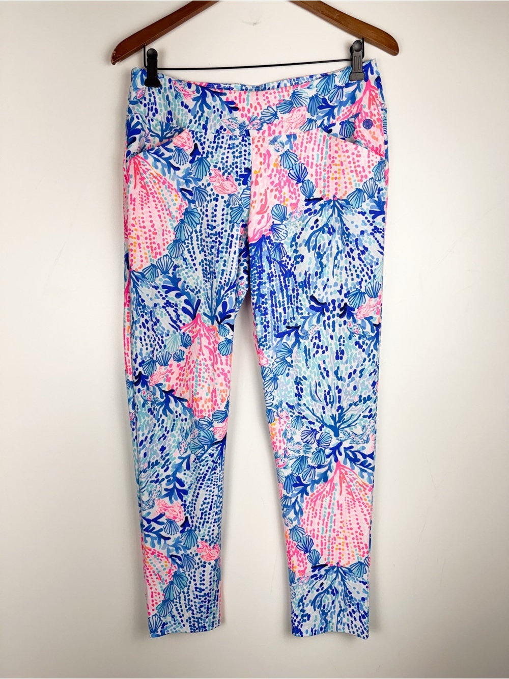 Lilly Pulitzer Luxletic Weekender Pants Sz 6 Deep Dive Pink Blue Coral Resort